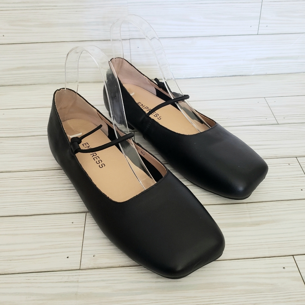 Empress Australia "The Square Toe" Mary Jane Flat, Le… Gem